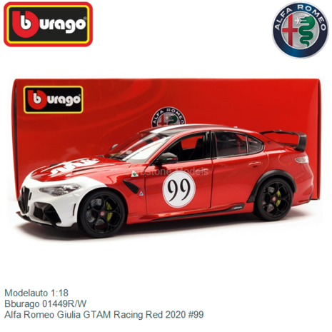 Modelauto 1:18 | Bburago 01449R/W | Alfa Romeo Giulia GTAM Racing Red 2020 #99
