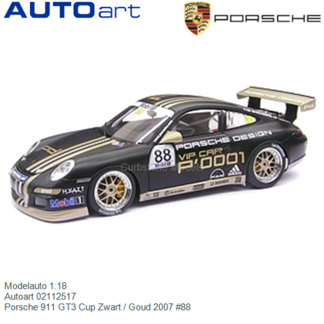 Modelauto 1:18 | Autoart 02112517 | Porsche 911 GT3 Cup Zwart / Goud 2007 #88