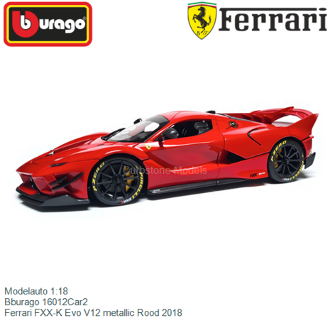 Modelauto 1:18 | Bburago 16012Car2 | Ferrari FXX-K Evo V12 metallic Rood 2018