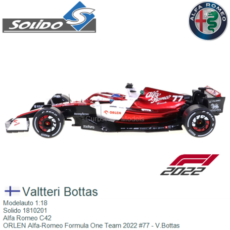 Modelauto 1:18 | Solido 1810201 | Alfa Romeo C42 | ORLEN Alfa-Romeo Formula One Team 2022 #77 - V.Bottas
