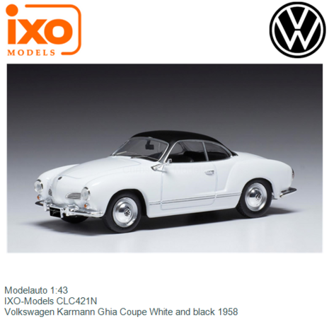 Modelauto 1:43 | IXO-Models CLC421N | Volkswagen Karmann Ghia Coupe White and black 1958