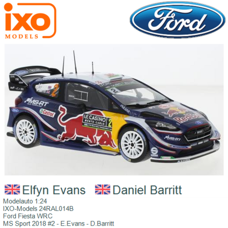 Modelauto 1:24 | IXO-Models 24RAL014B | Ford Fiesta WRC | MS Sport 2018 #2 - E.Evans - D.Barritt