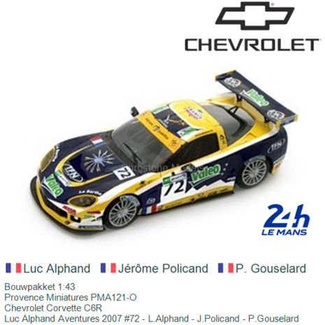 Bouwpakket 1:43 | Provence Miniatures PMA121-O | Chevrolet Corvette C6R | Luc Alphand Aventures 2007 #72 - L.Alphand - J.Polica