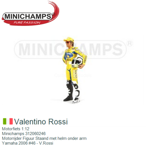 Motorfiets 1:12 | Minichamps 312060246 | Motorrijder Figuur Staand met helm onder arm | Yamaha 2006 #46 - V.Rossi