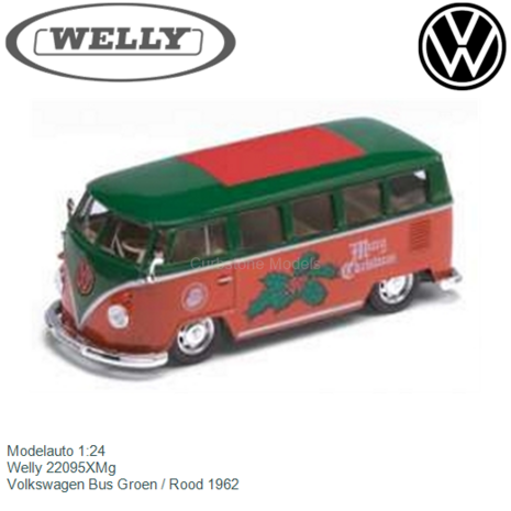 Modelauto 1:24 | Welly 22095XMg | Volkswagen Bus Groen / Rood 1962