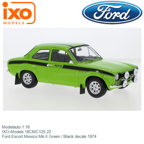 Modelauto 1:18 | IXO-Models 18CMC125.22 | Ford Escort Mexico Mk.II Green / Black decals 1974