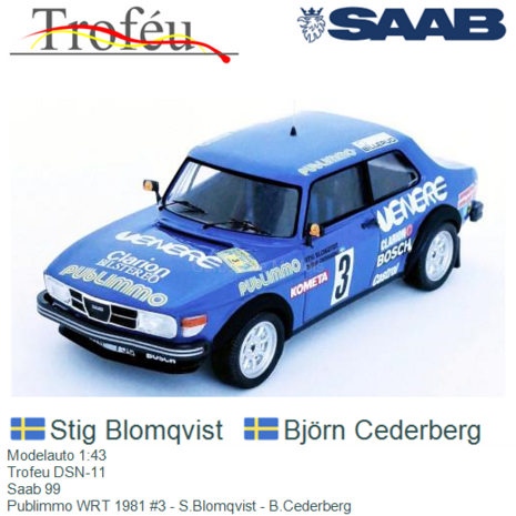 Modelauto 1:43 | Trofeu DSN-11 | Saab 99 | Publimmo WRT 1981 #3 - S.Blomqvist - B.Cederberg
