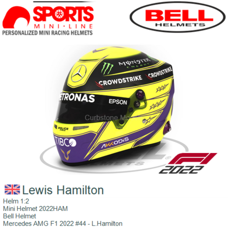Helm 1:2 | Mini Helmet 2022HAM | Bell Helmet | Mercedes AMG F1 2022 #44 - L.Hamilton
