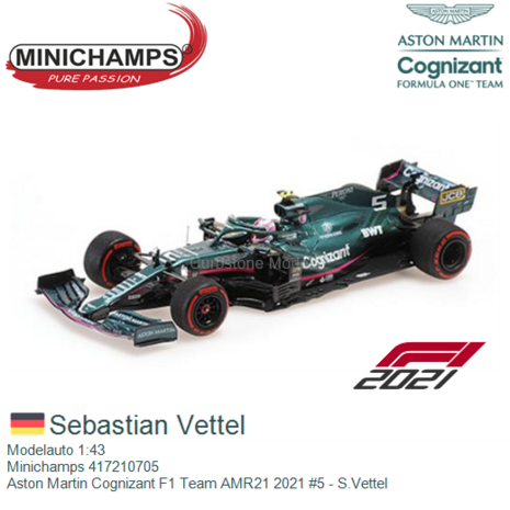 Modelauto 1:43 | Minichamps 417210705 | Aston Martin Cognizant F1 Team AMR21 2021 #5 - S.Vettel