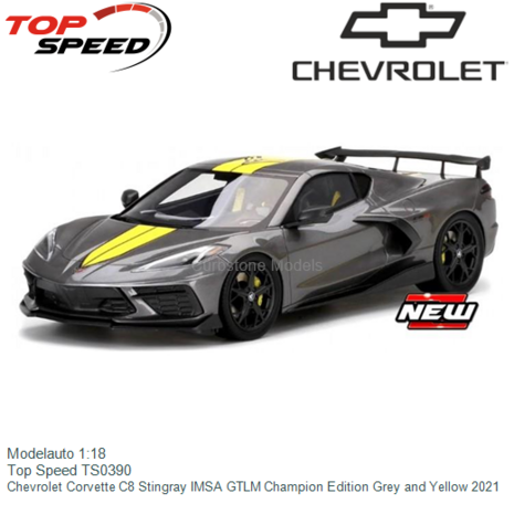 Modelauto 1:18 | Top Speed TS0390 | Chevrolet Corvette C8 Stingray IMSA GTLM Champion Edition Grey and Yellow 2021