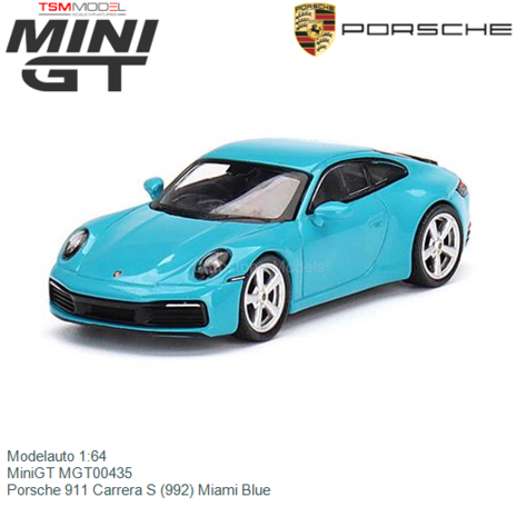 Modelauto 1:64 | MiniGT MGT00435 | Porsche 911 Carrera S (992) Miami Blue