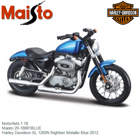 Motorfiets 1:18 | Maisto 20-18861BLUE | Harley Davidson XL 1200N Nightser Metallic Blue 2012