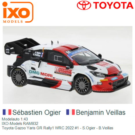 Modelauto 1:43 | IXO-Models RAM832 | Toyota Gazoo Yaris GR Rally1 WRC 2022 #1 - S.Ogier - B.Veillas