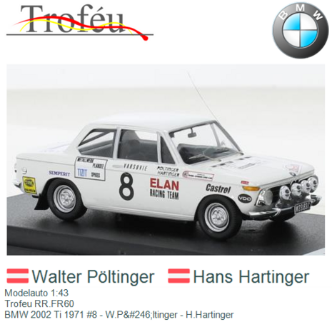 Modelauto 1:43 | Trofeu RR.FR60 | BMW 2002 Ti 1971 #8 - W.P&#246;ltinger - H.Hartinger