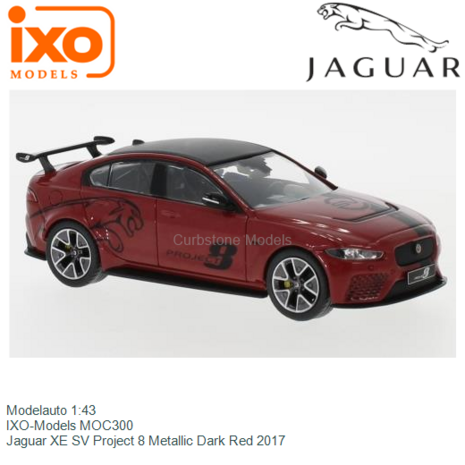 Modelauto 1:43 | IXO-Models MOC300 | Jaguar XE SV Project 8 Metallic Dark Red 2017