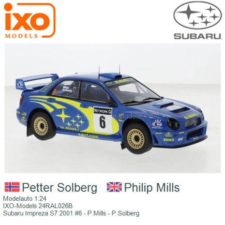 Modelauto 1:24 | IXO-Models 24RAL026B | Subaru Impreza S7 2001 #6 - P.Mills - P.Solberg
