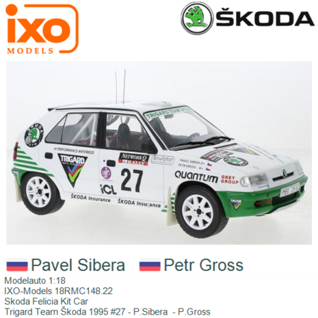Modelauto 1:18 | IXO-Models 18RMC148.22 | Skoda Felicia Kit Car | Trigard Team Škoda 1995 #27 - P.Sibera  - P.Gross