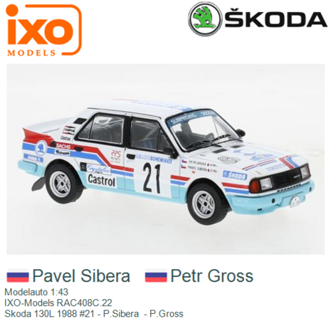 Modelauto 1:43 | IXO-Models RAC408C.22 | Skoda 130L 1988 #21 - P.Sibera  - P.Gross