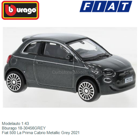 Modelauto 1:43 | Bburago 18-30456GREY | Fiat 500 La Prima Cabrio Metallic Grey 2021