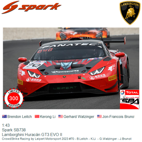 1:43 | Spark SB738 | Lamborghini Huracán GT3 EVO II | CrowdStrike Racing by Leipert Motorsport 2023 #70 - B.Leitch - K.Li 