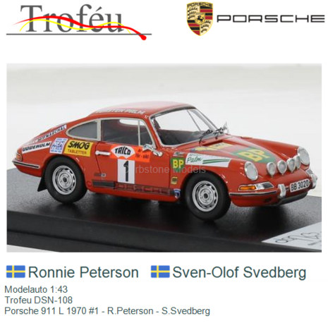 Modelauto 1:43 | Trofeu DSN-108 | Porsche 911 L 1970 #1 - R.Peterson - S.Svedberg