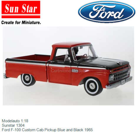 Modelauto 1:18 | Sunstar 1304 | Ford F-100 Custom Cab Pickup Blue and Black 1965