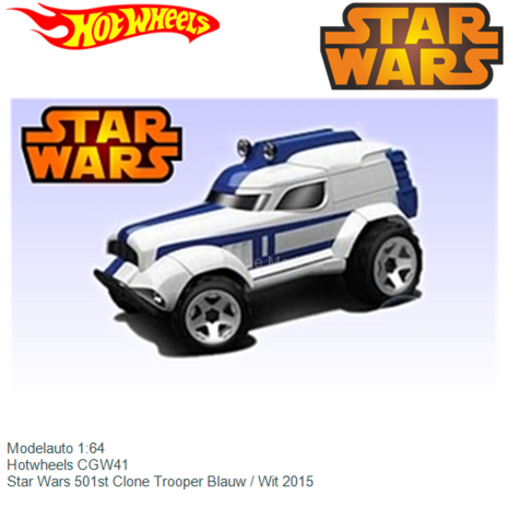 Modelauto 1:64 | Hotwheels CGW41 | Star Wars 501st Clone Trooper Blauw / Wit 2015