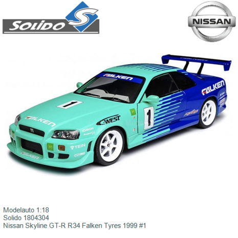 Modelauto 1:18 | Solido 1804304 | Nissan Skyline GT-R R34 Falken Tyres 1999 #1