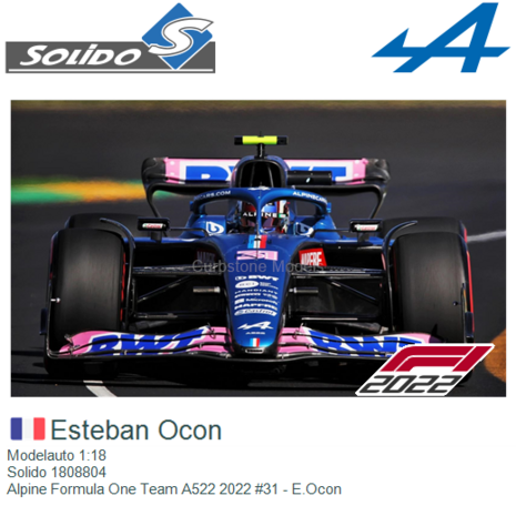 Modelauto 1:18 | Solido 1808804 | Alpine Formula One Team A522 2022 #31 - E.Ocon