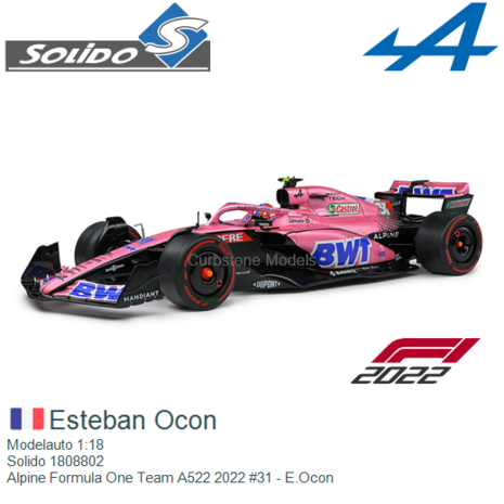Modelauto 1:18 | Solido 1808802 | Alpine Formula One Team A522 2022 #31 - E.Ocon