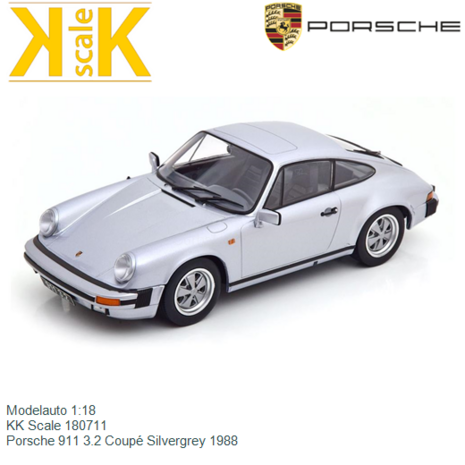 Modelauto 1:18 | KK Scale 180711 | Porsche 911 3.2 Coupé Silvergrey 1988