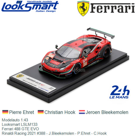 Modelauto 1:43 | Looksmart LSLM133 | Ferrari 488 GTE EVO | Rinaldi Racing 2021 #388 - J.Bleekemolen - P.Ehret - C.Hook