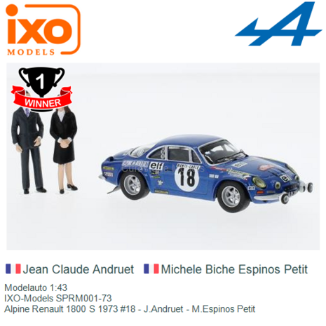 Modelauto 1:43 | IXO-Models SPRM001-73 | Alpine Renault 1800 S 1973 #18 - J.Andruet - M.Espinos Petit