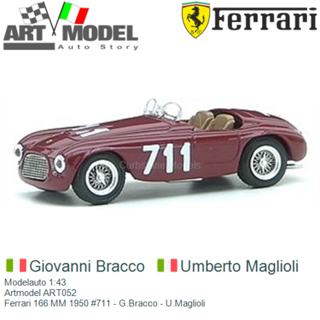 Modelauto 1:43 | Artmodel ART052 | Ferrari 166 MM 1950 #711 - G.Bracco - U.Maglioli
