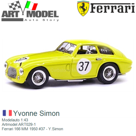 Modelauto 1:43 | Artmodel ART029-1 | Ferrari 166 MM 1950 #37 - Y.Simon