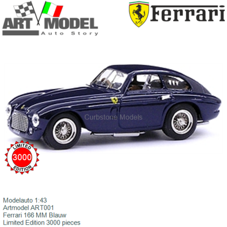Modelauto 1:43 | Artmodel ART001 | Ferrari 166 MM Blauw