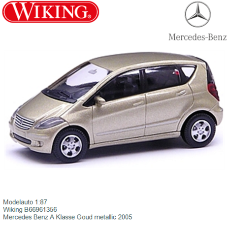 Modelauto 1:87 | Wiking B66961356 | Mercedes Benz A Klasse Goud metallic 2005