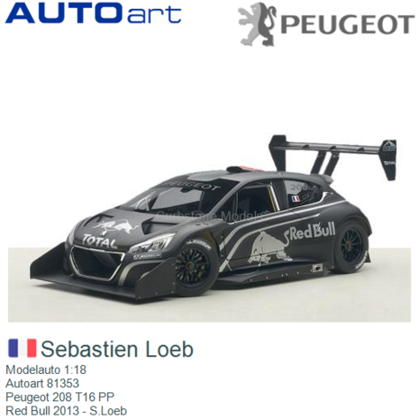 Modelauto 1:18 | Autoart 81353 | Peugeot 208 T16 PP | Red Bull 2013 - S.Loeb
