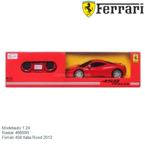 Modelauto 1:24 | Rastar 46600R | Ferrari 458 Italia Rood 2012