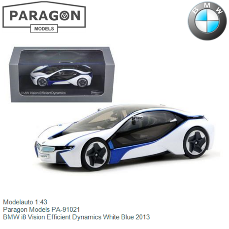 Modelauto 1:43 | Paragon Models PA-91021 | BMW i8 Vision Efficient Dynamics White Blue 2013
