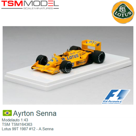 Modelauto 1:43 | TSM TSM164363 | Lotus 99T 1987 #12 - A.Senna