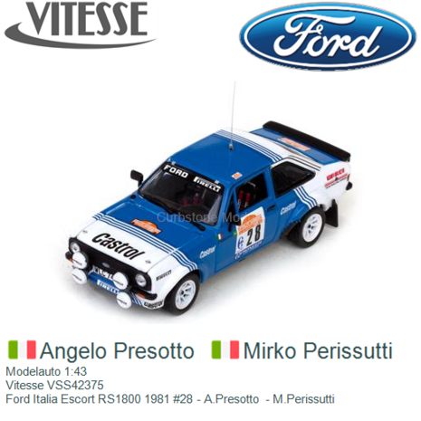 Modelauto 1:43 | Vitesse VSS42375 | Ford Italia Escort RS1800 1981 #28 - A.Presotto  - M.Perissutti