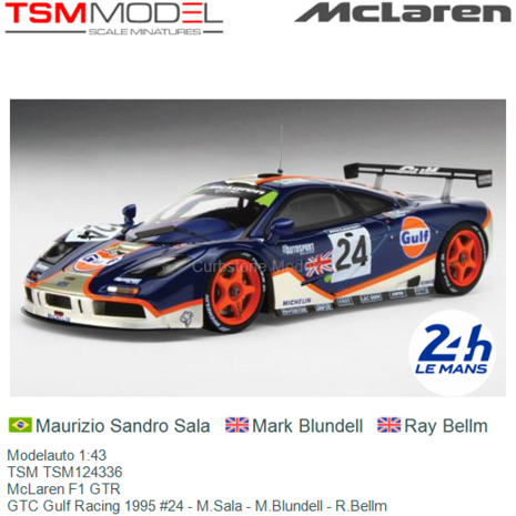 Modelauto 1:43 | TSM TSM124336 | McLaren F1 GTR | GTC Gulf Racing 1995 #24 - M.Sala - M.Blundell - R.Bellm