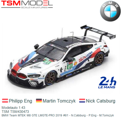 Modelauto 1:43 | TSM TSM430473 | BMW Team MTEK M8 GTE LMGTE-PRO 2019 #81 - N.Catsburg - P.Eng - M.Tomczyk