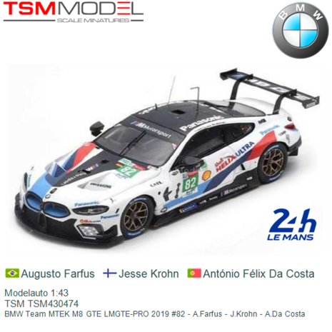 Modelauto 1:43 | TSM TSM430474 | BMW Team MTEK M8 GTE LMGTE-PRO 2019 #82 - A.Farfus - J.Krohn - A.Da Costa