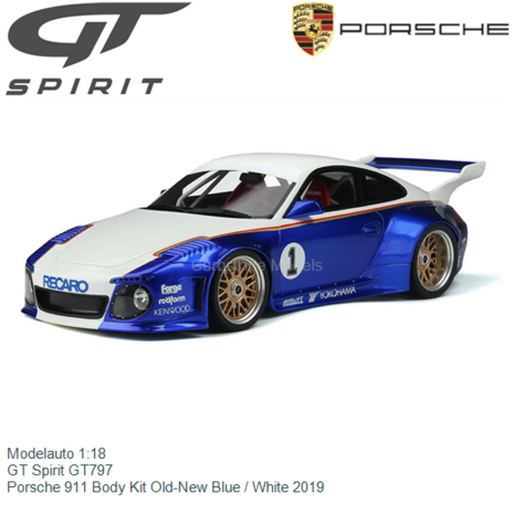 Modelauto 1:18 | GT Spirit GT797 | Porsche 911 Body Kit Old-New Blue / White 2019