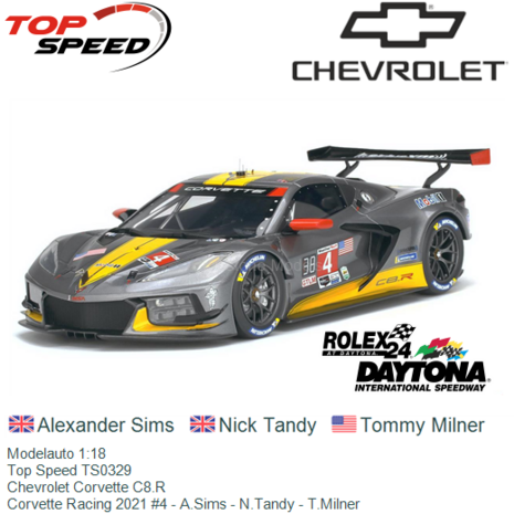 Modelauto 1:18 | Top Speed TS0329 | Chevrolet Corvette C8.R | Corvette Racing 2021 #4 - A.Sims - N.Tandy - T.Milner