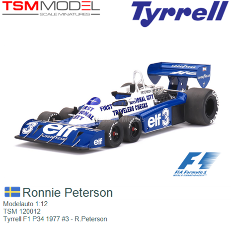 Modelauto 1:12 | TSM 120012 | Tyrrell F1 P34 1977 #3 - R.Peterson