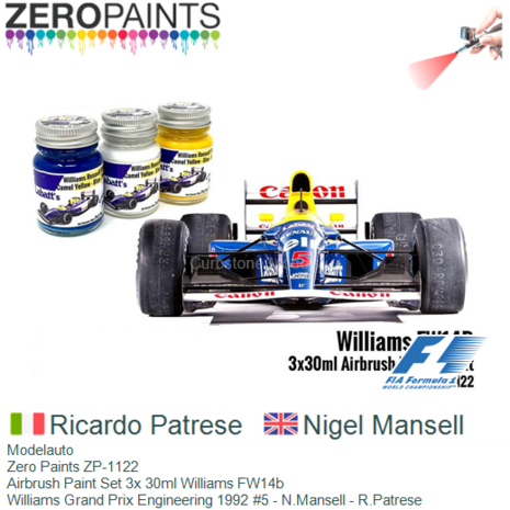 Modelauto  | Zero Paints ZP-1122 | Airbrush Paint Set 3x 30ml Williams FW14b | Williams Grand Prix Engineering 1992 #5 - N.Mans
