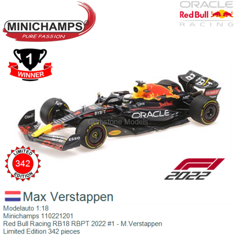 Modelauto 1:18 | Minichamps 110221201 | Red Bull Racing RB18 RBPT 2022 #1 - M.Verstappen